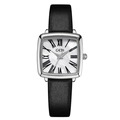 Elegant vintage square watch with white mother of pearl dial and black leather strap - Silver Case White Pearl Dial Black Strap
