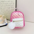 Pink quilted toddler backpack with pearl handle, plush ball, and floral detail - Rose Red