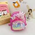 Pink sequin backpack for girls with butterfly appliques and pearl handle - Rose Red