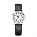 Retro women's quartz watch with black lychee leather strap and silver round dial - Silver Case White Dial Black Strap