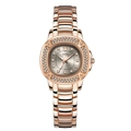 Elegant rose gold GEDI women's watch with rhinestone bezel and metal link bracelet - Gray Dial / Rose Gold