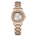 Rose gold Gedi fashion watch with crystal-encrusted bezel and silver sunray dial - White Dial / Rose Gold