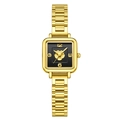 Orologio al quarzo quadrato vintage nero e oro con motivo floreale camelia 3D sul quadrante - Cinturino Oro Quadrante Nero