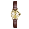 Elegant GEDI women's quartz watch with gold round case and brown leather strap - Gold Case Gold Dial Brown Strap