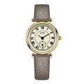 Minimalist vintage quartz watch with small second dial and grey lychee leather strap - Gold Case Gold Dial Grey Strap