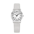 GEDI retro white quartz watch with lychee grain leather strap and silver round dial - White Case White Dial White Strap