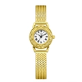 Elegante goldene Vintage-Damenuhr mit strukturierter Lünette und Mesh-Armband - Goldgehäuse Weißes Zifferblatt Goldarmband