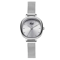 Elegant silver mesh strap watch for women with minimalist oval dial and stainless steel finish - Silver Case White Dial Silver Mesh Band