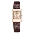 Orologio vintage quadrato da donna in oro rosa con cinturino in pelle marrone - Cassa Oro Rosa Quadrante Rosa Cinturino Marrone