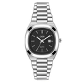 GEDI minimalist oval quartz watch with silver steel band and black dial date display - Silver Case Black Dial