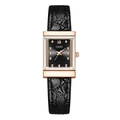 Orologio GEDI vintage quadrato con cassa oro rosa e cinturino nero in coccodrillo - Cassa Oro Rosa Quadrante Nero Cinturino Nero