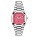 Elegante reloj GEDI de cuarzo para mujer con esfera rosa y correa de acero inoxidable - Caja Plateada Esfera Naranja Roja