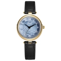 Vintage small quartz watch for women with blue shell dial and black leather strap - Gold Case Black Dial Black Leather Strap