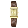 Orologio vintage quadrato oro da donna con cinturino in pelle marrone granulata - Cassa Oro Quadrante Oro Cinturino Marrone