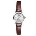 Elegant GEDI women's watch with small silver dial and brown leather strap with crocodile texture - White Case White Dial Brown Strap