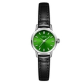 GEDI minimalist women's watch with green sunburst dial and black leather strap - White Case Green Dial Black Strap