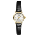 GEDI elegant women's watch with black leather strap and gold-tone round metal case - Gold Case White Dial Black Strap
