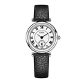 GEDI minimalist women's watch with black lychee leather strap and silver case - Silver Case White Dial Black Strap