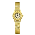 Elegante goldene Quarz-Damenuhr im Vintage-Stil mit geflochtenem Mesh-Band und römischen Ziffern - Goldgehäuse Goldzifferblatt Goldarmband