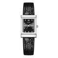 GEDI vintage square watch with black sunray dial and embossed crocodile pattern strap - Silver Case Black Dial Black Strap