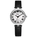 Elegant ladies quartz watch with silver steel case, white dial and black leather strap - Silver Case White Dial Black Leather Strap