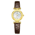 GEDI luxury gold watch with white mother of pearl dial and dark brown leather strap - Gold Case White Dial Brown Strap