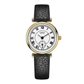 Vintage women's quartz watch with gold case, black litchi leather strap and small second dial - Gold Case White Dial Black Strap