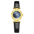 Women's quartz watch with gold case, blue mother-of-pearl dial and black leather strap - Gold Case Blue Dial Black Strap
