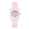 Orologio in silicone rosa con quadrante quadrato e numeri arabi chiari per ogni giorno - Rosa