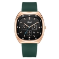 Gedi rose gold oval watch with dark green silicone strap and crystal markers - Rose Gold Case Black Dial Green Strap