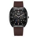Gedi luxury oval dial watch with brown silicone strap and crystal markers for women - Black Case Black Dial Brown Strap
