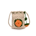 Handmade crochet shoulder bag with orange floral patterns and drawstring closure - Orange