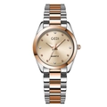 Elegant tweekleurig zilver en roségoud quartzhorloge met champagne wijzerplaat en kristallen - Tweekleurige Roségouden Kast Roségouden Wijzerplaat