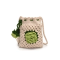 Handmade crochet shoulder bucket bag in cream white with a large green flower design - Green
