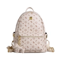 Mini cream backpack with kitten print and litchi texture PU leather finish - With Pendant / Beige