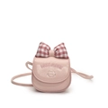 Pink mini crossbody bag with a red plaid bow and cute embroidered cat design - Pink