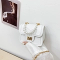 Chic white mini bag with pearl handle and golden chain for little girls fashion - White