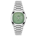 Minimalist oval quartz watch with silver steel strap and sage green dial for women - Silver Case Green Dial