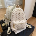 Cream white fashion backpack with red cat print and bow charm detail for women - Bare Bag / Beige