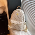 Off-white backpack with cartoon cat prints, golden hardware and matching charm - Bare Bag / Set Yellow