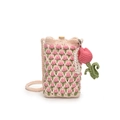 Bolso de hombro de ganchillo hecho a mano blanco crema con tulipanes rosas y perlas - Rosa