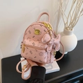 Pink mini backpack with cartoon cat prints, bow patterns and a dog charm accessory - Bare Bag / Light Pink
