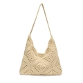 Sac hobo au crochet français avec motif losanges évidés et bandoulière en beige - Beige