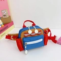 Riñonera deportiva infantil con patchwork rojo, azul, amarillo y tiras reflectantes - Naranja