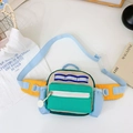 Riñonera deportiva para niños en nailon con diseño de bloques de color verde y azul - Gris