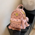 Pink mini cartoon cat backpack with gold zipper and a cute pink bow accessory - Bare Bag / Deep Pink