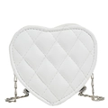 Mini borsa a tracolla bianca a forma di cuore in pelle PU trapuntata con catena argento - Bianco Sporco