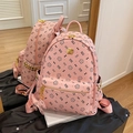 Pink fashion backpack with cute cat patterns and golden side rivets for women - Bare Bag / Deep Pink