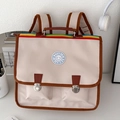 Zaino scolastico vintage bianco crema con bordo marrone e manici color arcobaleno - Bianco Sporco