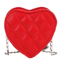 Red heart-shaped mini crossbody bag for kids with quilted leather and silver chain - Red